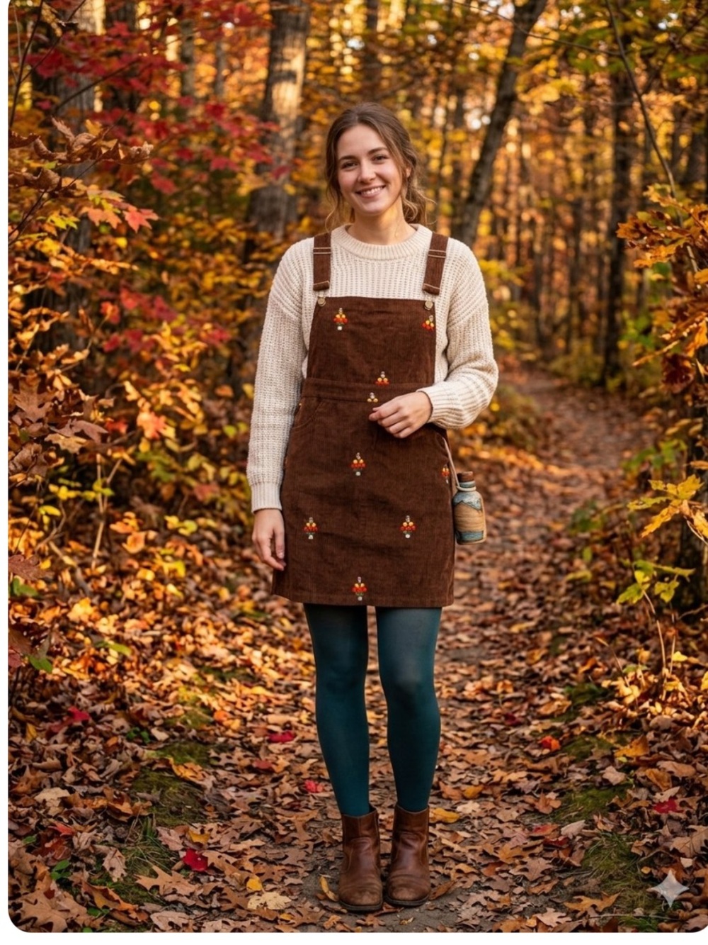 BloomChic Brown Corduroy Embroidered
Floral Overall Pinafore Dress XL NWT